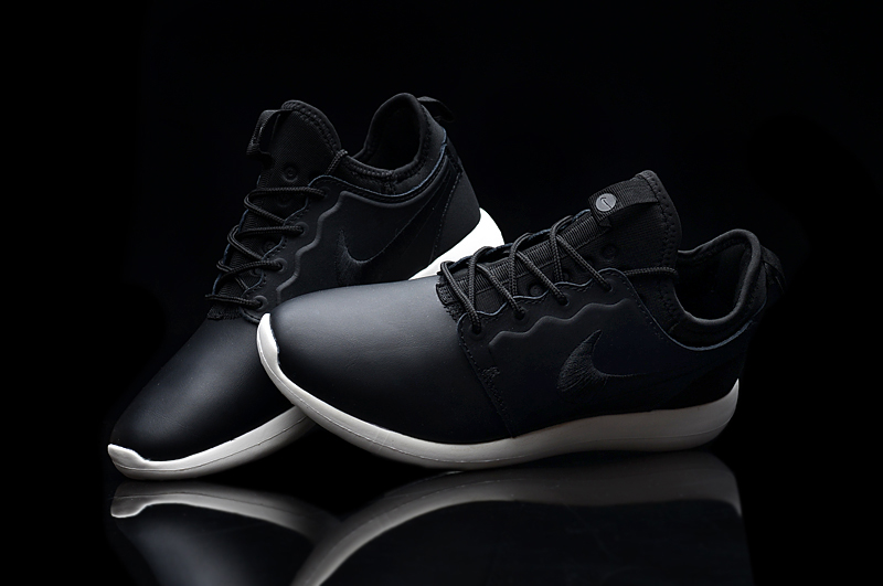 Women Nike Roshe 2 Leather PRM Black White Shoes - Click Image to Close
